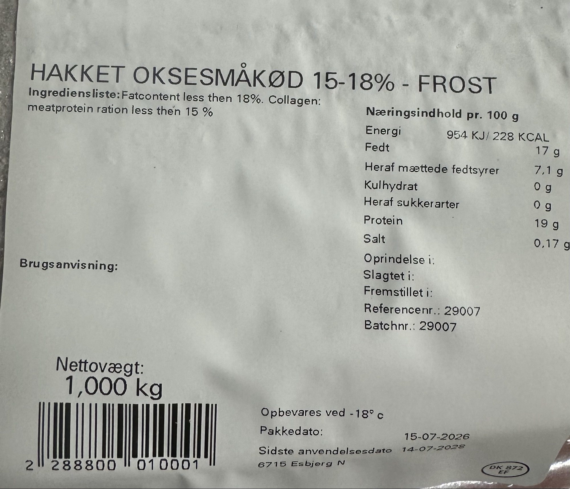 MALIÐ OKSAKJØT 15-18 % FRYST